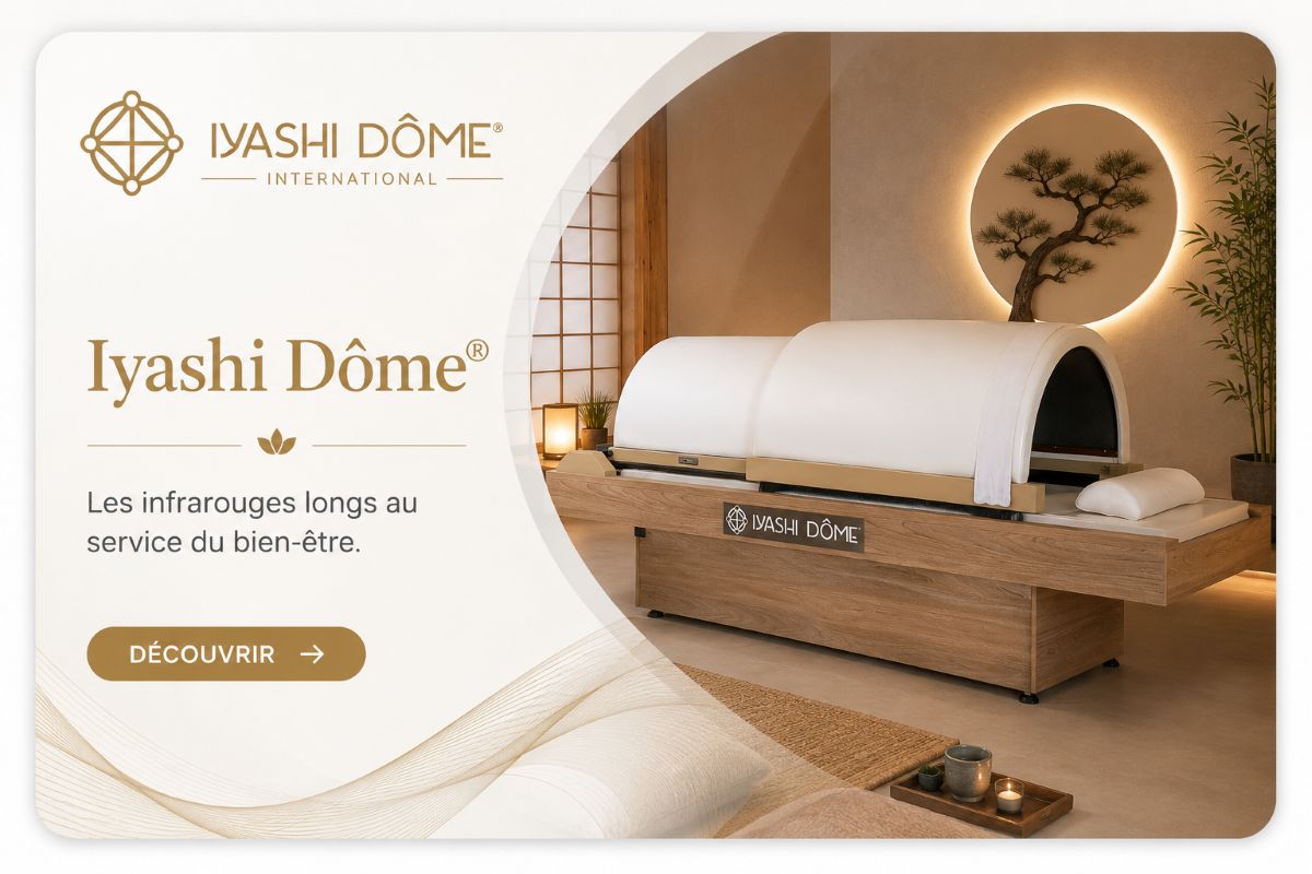 Iyashi Dôme® – Les infrarouges longs au service du bien-être Illustration représentant une séance de Iyashi Dôme® à l'Institut AS avec le véritable Iyashi Dôme® officiel utilisant les infrarouges longs pour le bien-être.